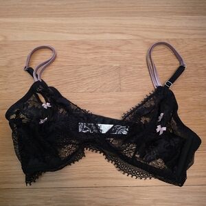 Intimissimi Lace Black Bralette with Pink Accents Sz 38b